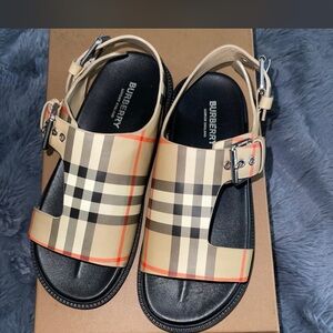 Burberry Kids Tan and Black Check Sandals